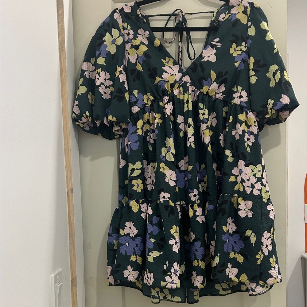 Floral V-Neck Puff Sleeve Dress